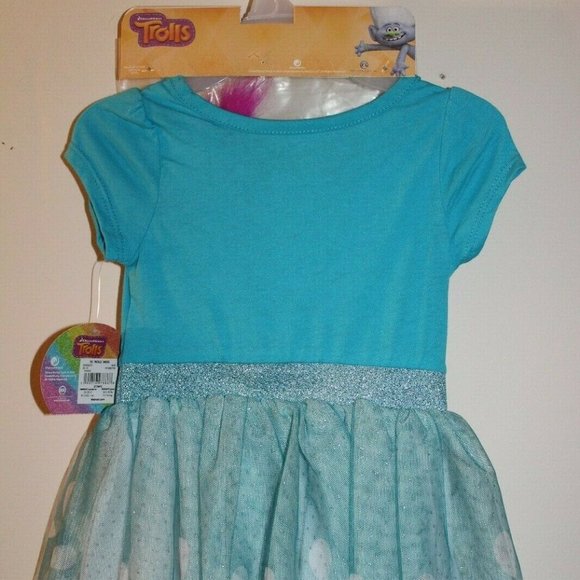 Trolls Poppy Toddler Tutu Dress in Blue + Hair Bow - Picture 7 of 8